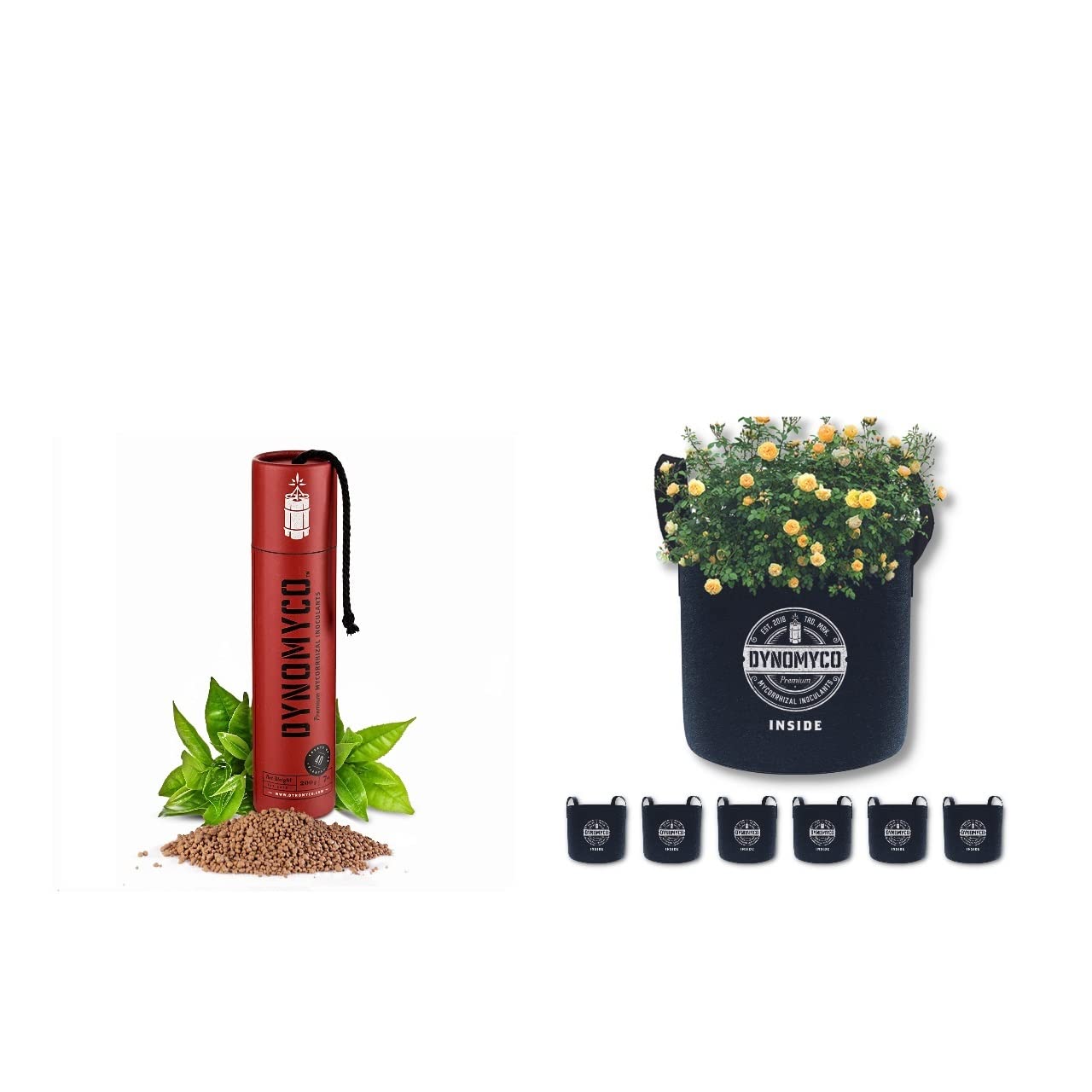 DYNOMYCO 200g Premium Mycorrhizal Inoculant + 6PC 5-Gallon Grow Bags