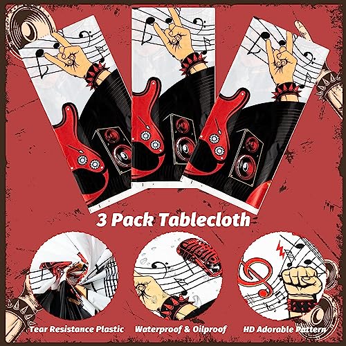 Beyumi 3Pcs Rock And Roll Party Tablecloths 1950'S Rock Star Guitar Disposable Plastic Waterproof Rectangular Table Covers For 50S 60S Born To Rock Music Theme Birthday Party Decorations Supplies #TOP2