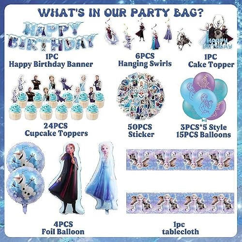 Cartoon Birthday Decorations Set for Girls, Cute Anime Birthday Party Supplies Include Tablecloth, Balloons, Cake Topper, Cake Cupcake Toppers, Banner, Hanging Swirls, Stickers