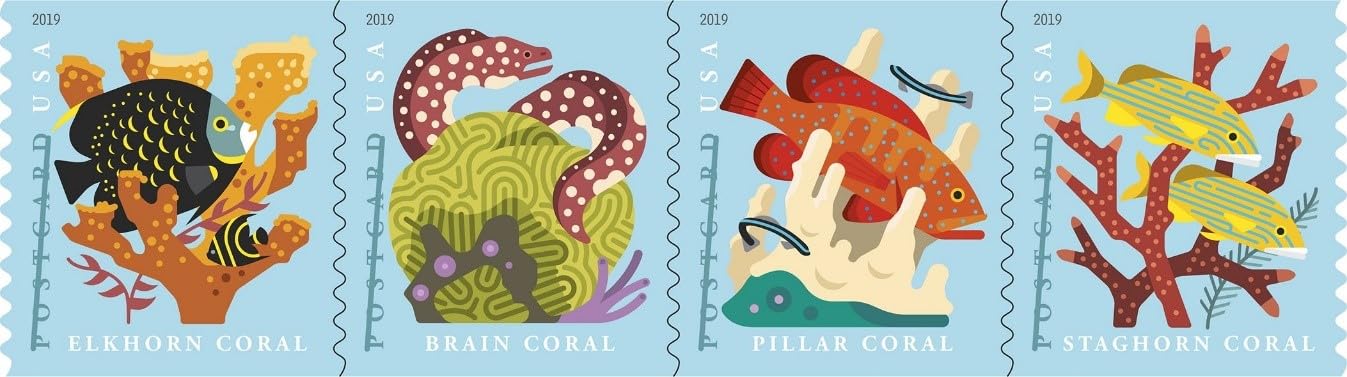 Coral Reefs Postcard Coil of 100 First Class Forever Postcard Postage Stamps Sea (100 Stamps)