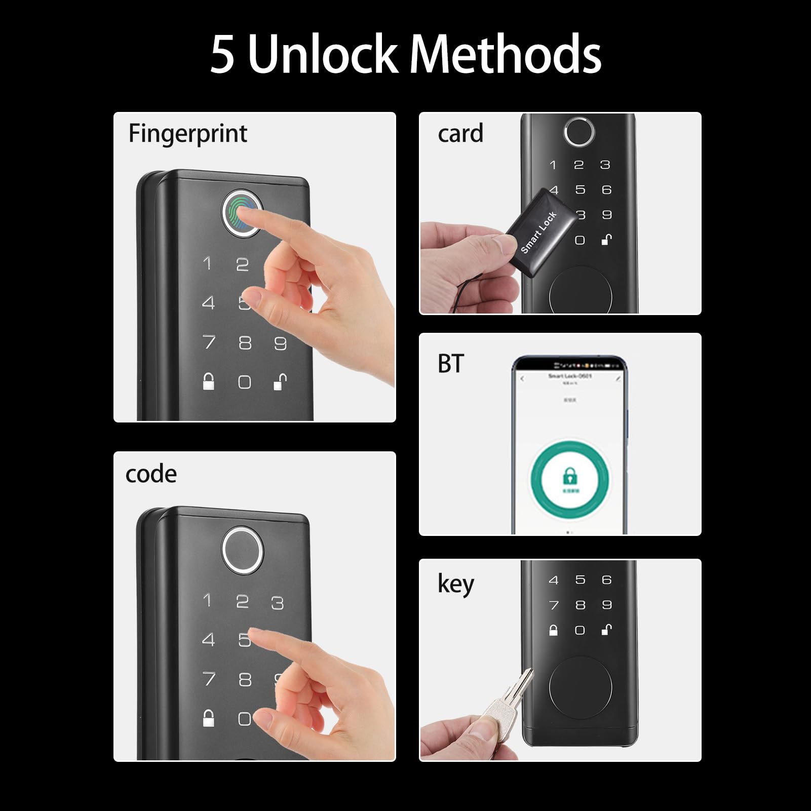 Ejoyous Set di Serratura Intelligente per Porta D'ingresso, Serratura Intelligente con Impronta Digitale per Porta D'ingresso, Serratura Elettronica Senza Chiave con Maniglia e