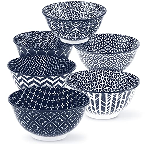 Kook Cereal Bowls, Ceramic Make, Vibrant Color, Multi Color Designs, Bowls For Thanksgiving, Christmas And Kitchen Perfect For Soup, Pasta, Salad, Ice Cream, Set Of 6, 18Oz (Navy) #TOP15