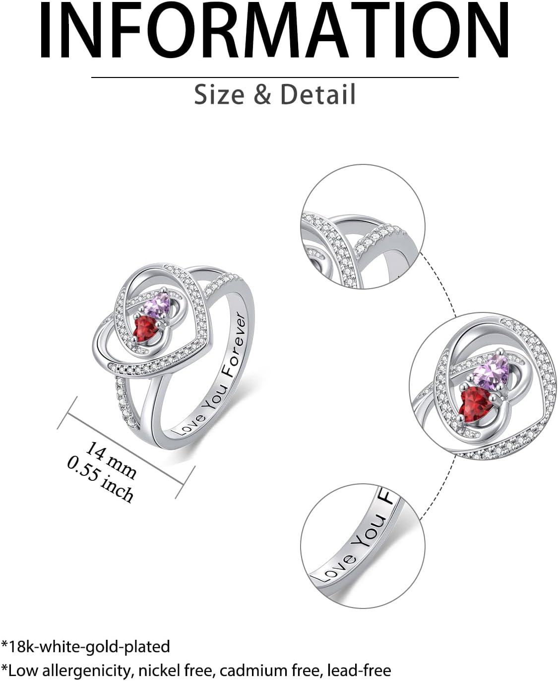 Rings for Women Birthstone Rings for Women Heart Statement Engagement Eternity Wedding Promise Ring Jewelry Anniversary Christmas Valentine's Day Gifts Mothers Day Birthday Gifts for Wife Her Girlfriend