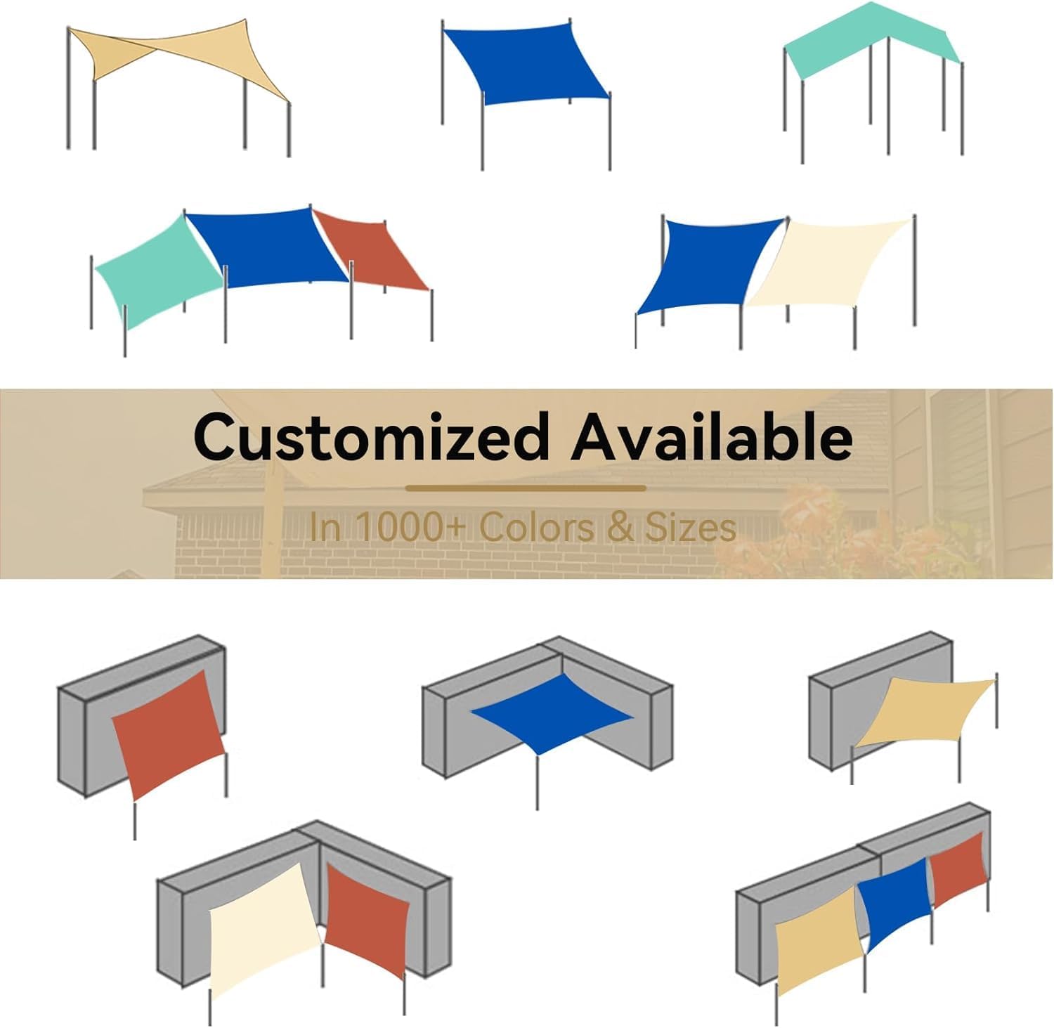 Amagenix Sail 10x10x14 Cream Shade Sail Canopy, Curved Edge Outdoor Patio Awning, Breathable Fabric with 95% UV Block for Garden Backyard Outdoor Customizable