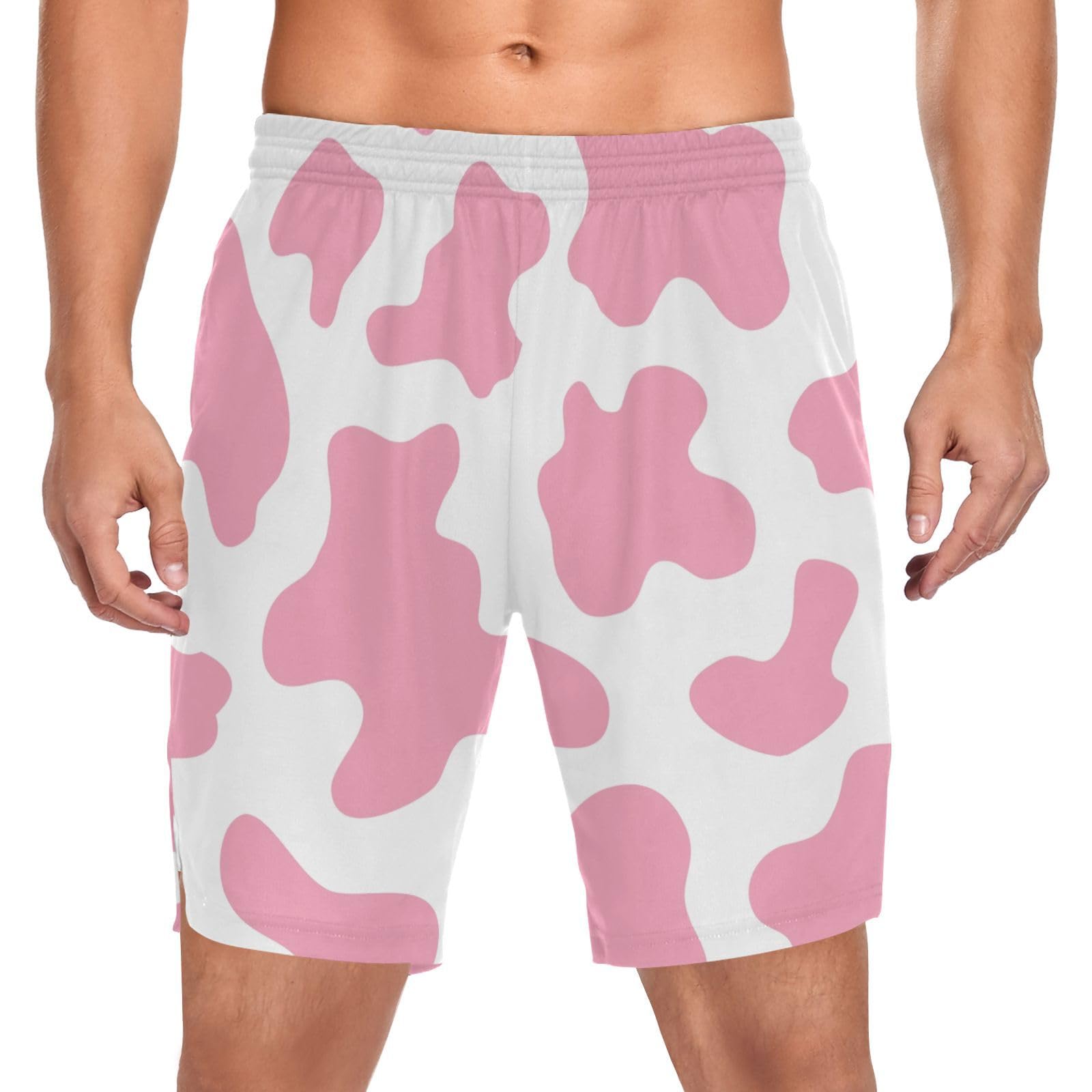 JHKKU Pink Cow Print Shorts for Men 7