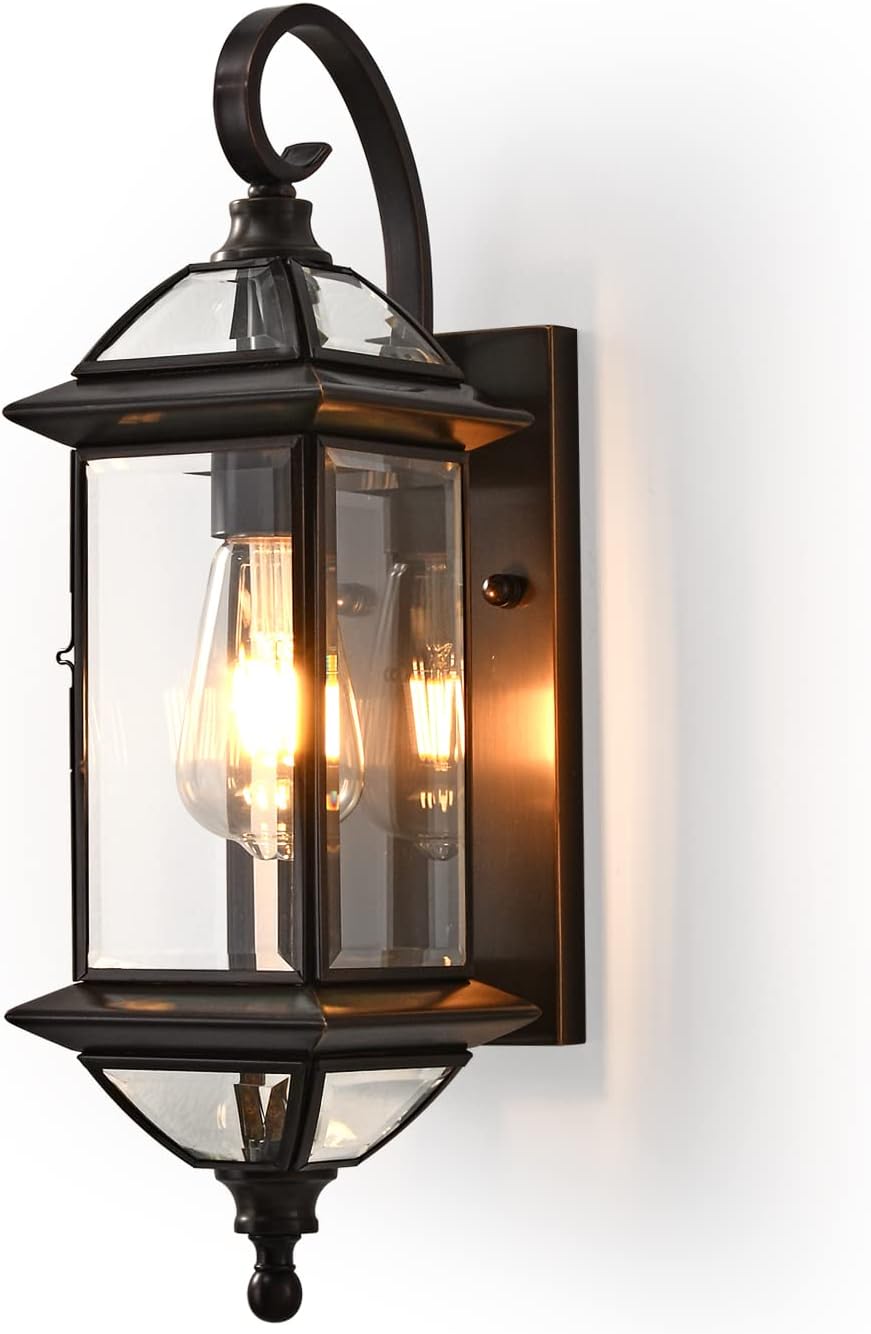 Milaii 18.5" H Copper Outdoor Wall Lights Exterior Waterproof Wall Sconce Light Fixture E26 Socket Oil Rubbed Bronze Porch Light with Clear Glass Lantern Wall Lamp for Front Porch Garage Patio