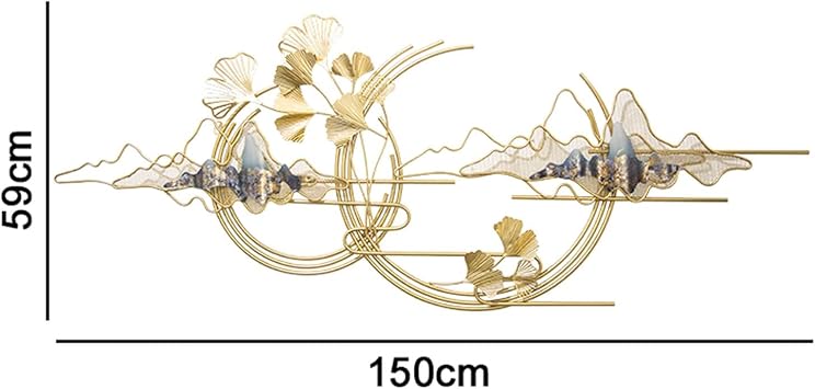 Metal Ginkgo Wall Decoration Handmade 3D Leaves Wall Art for Living Room or Bedroom, Modern Wrought Iron Wall Jewelry, 150 × 59 cm