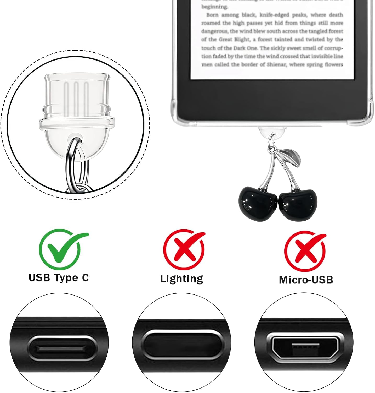 Cute Charms Set for Phone,Grip Holder,Dust Plug Charm Type C/USB C,Charms Compatible for Phone,Kindle for Women. image 3