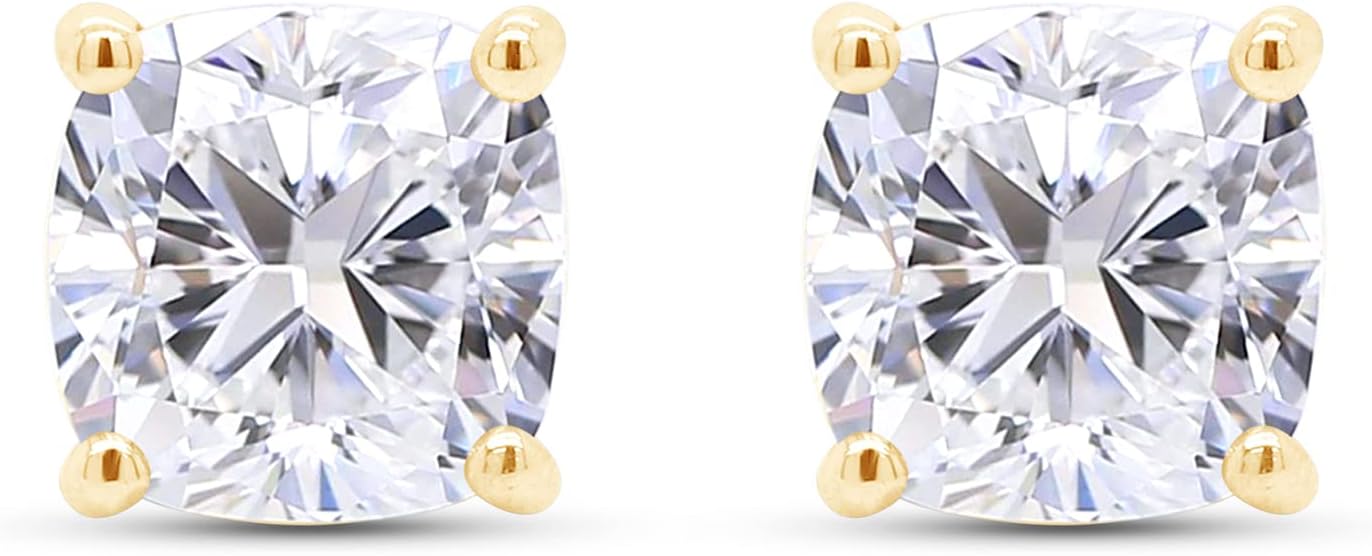 3 Carat Cushion Cut Moissanite Stud Earrings for Women, Lab Created Diamond Solitaire Moissanite Wedding Earrings In 18K Gold Over Sterling Silver Moissanite Stud Earring for Women