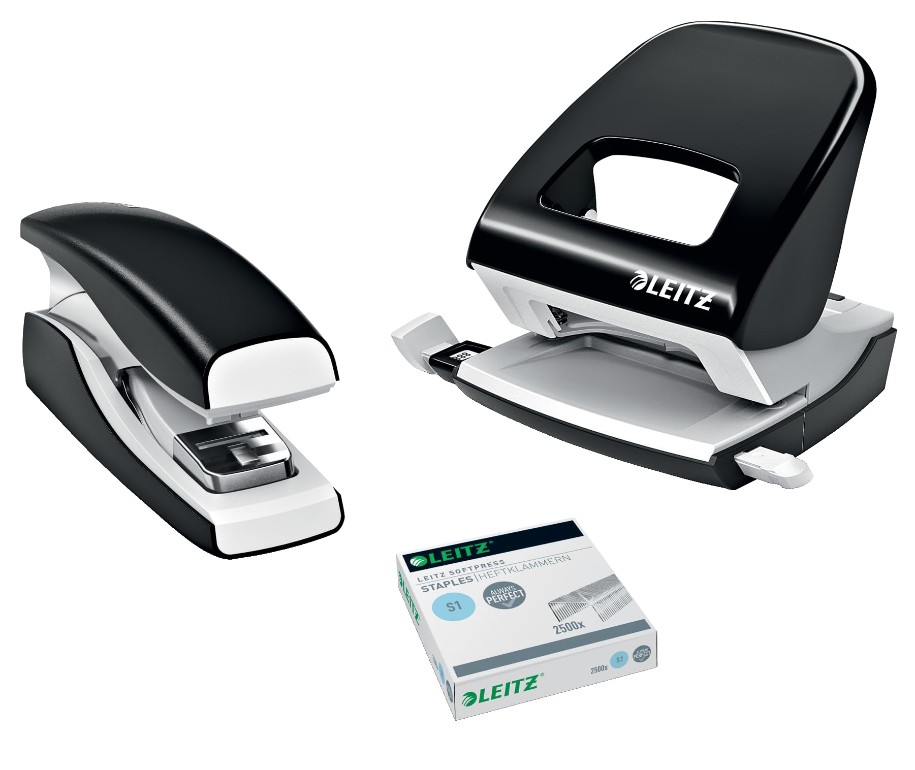 Leitz Agrafeuse Sans Effort Softpress Flat Clinch, Capacité 30 Feuilles, Noir, Boîtier Ergonomique, Agrafes Incluses, Gamme NeXXt, 56030095