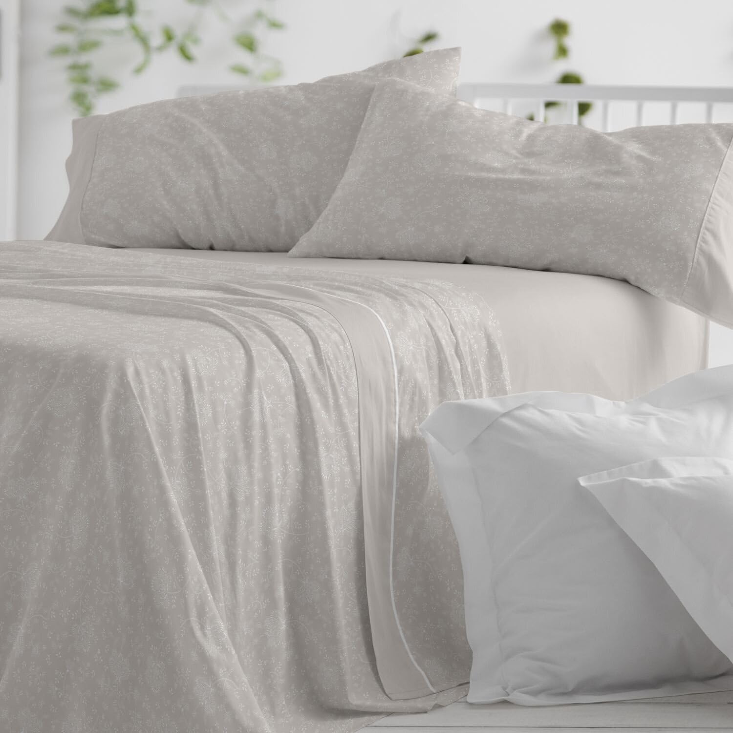 Parure de lit flanelle coton Burrito Blanco greige 90x200 drap housse taie drap plat lit 1 place