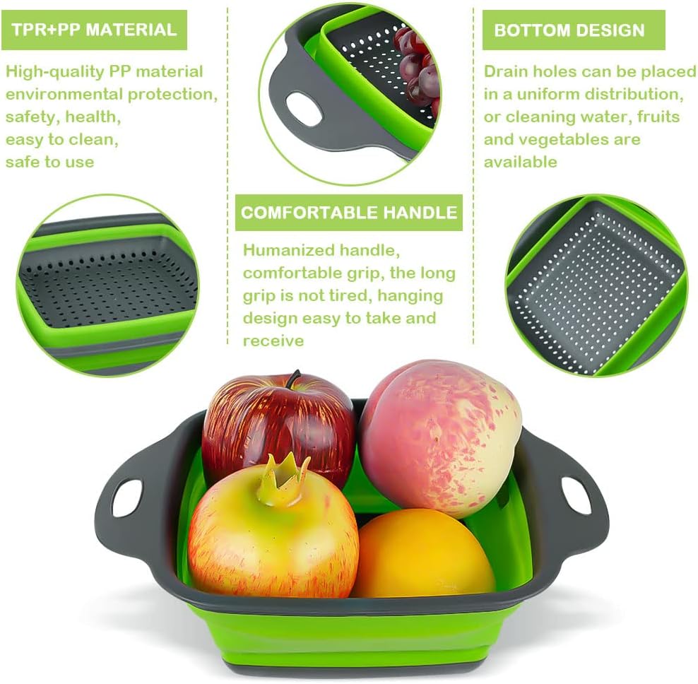Collapsible Colander Set, Square Silicone Folding Colander with