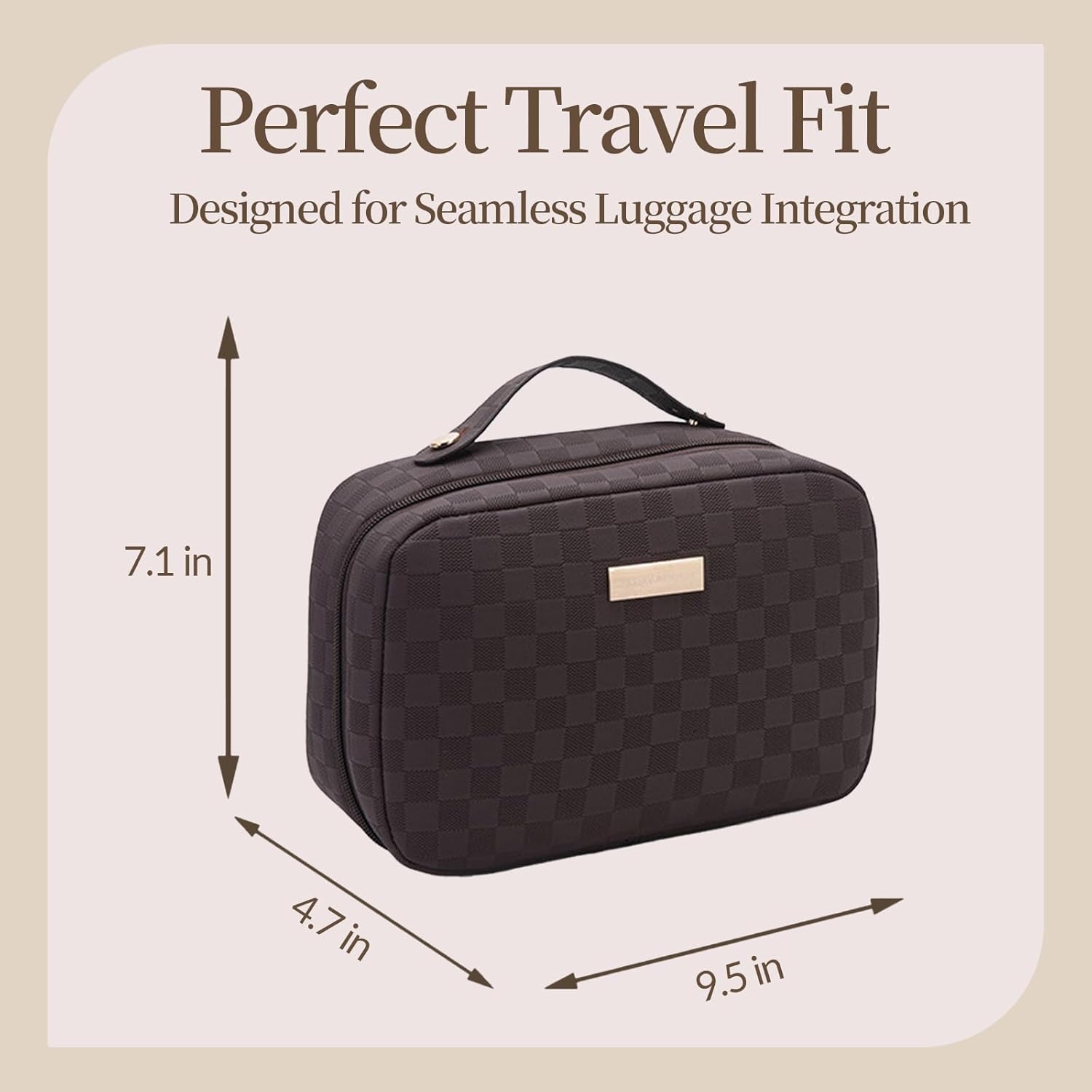 YDR Large Makeup Organizer with Brush Holder, Structured Cosmetic Bag for Daily Makeup & Skincare Storage, Multi-Compartment Vanity Case with PVC Pocket