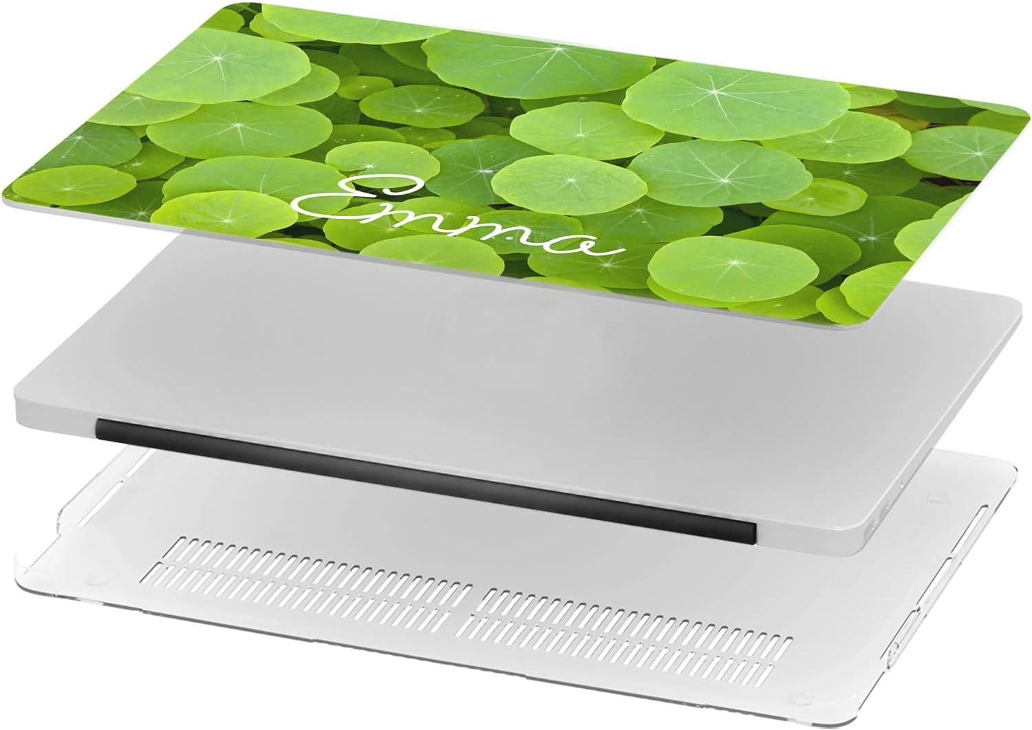 Mertak Hard Case Compatible with MacBook Pro 16 14 Air 15 13 inch M3 M2 M1 Mac 2024 2023 2022 2018 Plastic Leaves Touch Bar Custom Protective Cover Laptop Pond Name Plants Clear Green Water Lily