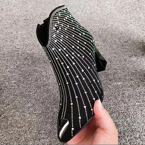 Helenbra Women's Rhinestone Pointed Toe Chunky Heel Booties,Fashion Glitter Sparkly Side Zipper Ankle Boots Anti-collision toe Party Dating Wedding Cowgirl Short Boots2