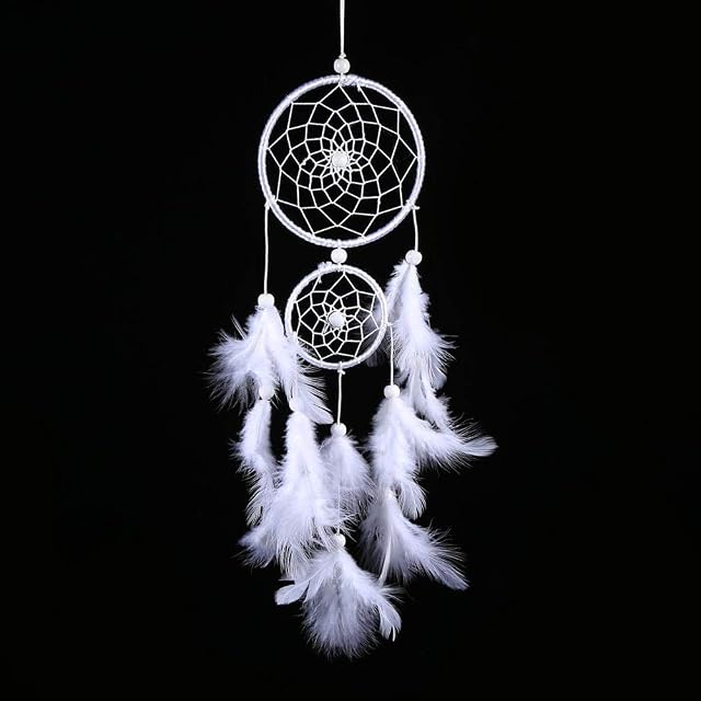 White Handmade Traditional Indian Style Dreamcatcher Wind Chimes Beads Feather Pendant Dream Catcher for Home Office Wall Window Door Decor Birthday Gift