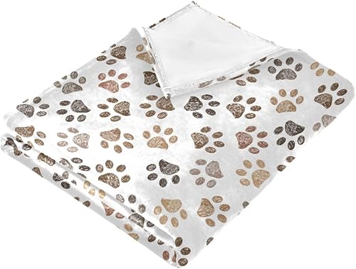 Miniatura 2 de KLL Cute Paws Print Brown Blankets & Throws Fall Sofa Throw Blanket Cozy Comfy Throws 60"x90" for Sofa, Couch, Car Lightweight Bed Blanket