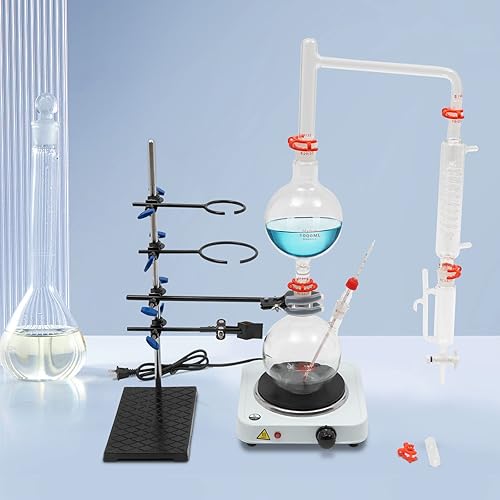 Miniatura 5 de Separador de aceite esencial de 110 V 1000 W, kit de cristalería de laboratorio, aparato de destilación de aceite de vapor de encimera, purificador
