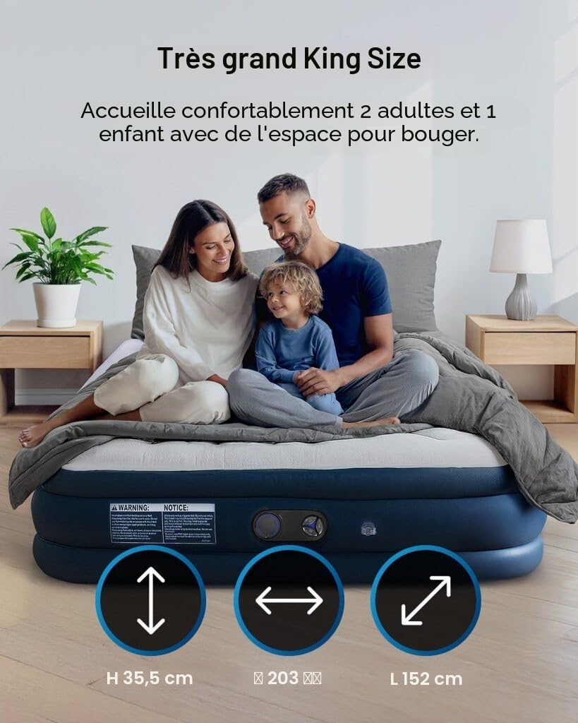 Active Era Matelas Gonflable 2 Personnes 152×203×35,5 cm – Confort Max, Pompe Électrique Intégrée, Gonflage Rapide 3 Min, Doux & Velours, Idéal Maison et Invités