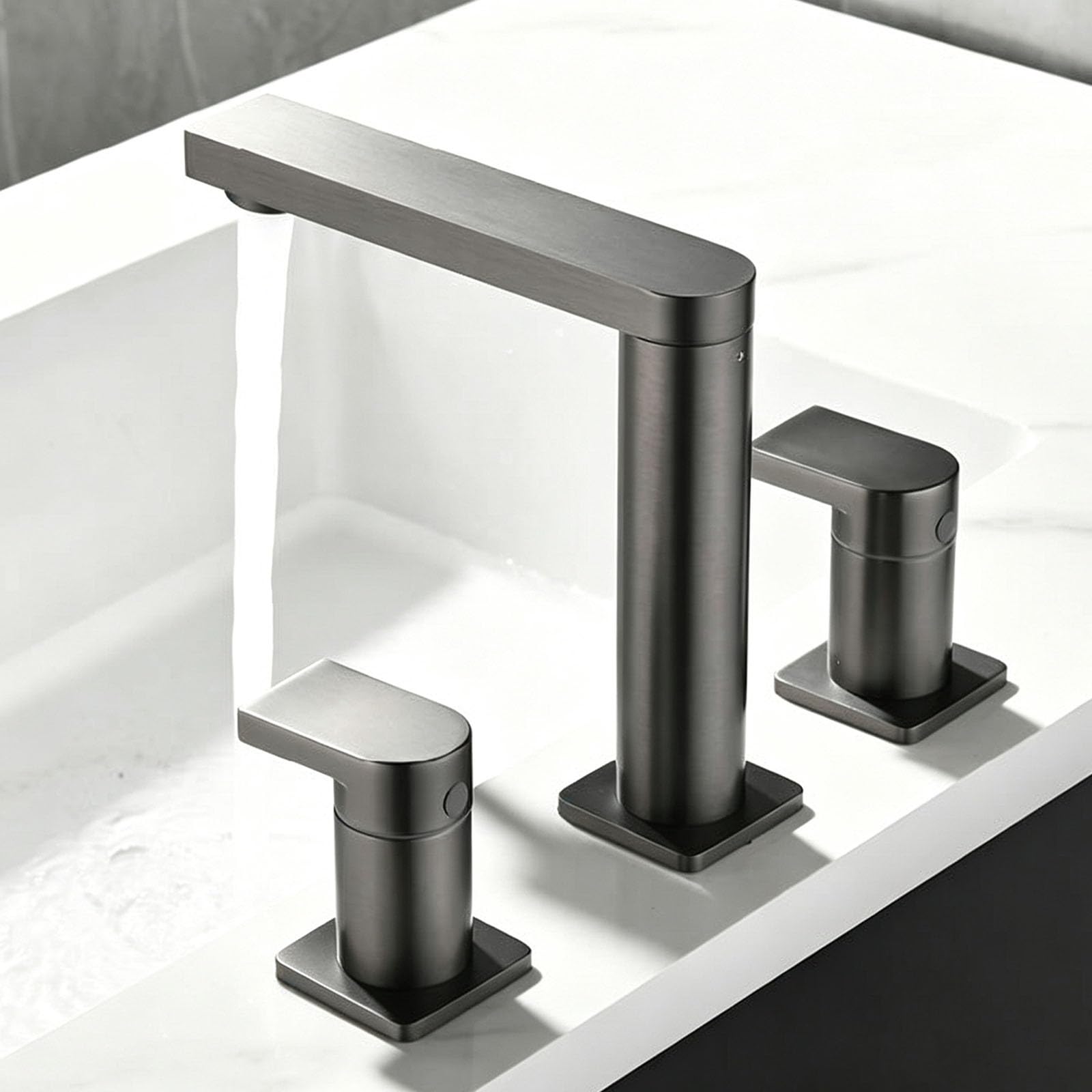 Rubinetto Bagno Lavabo 3 Fori con Due Maniglie Grigio Canna di Fucile