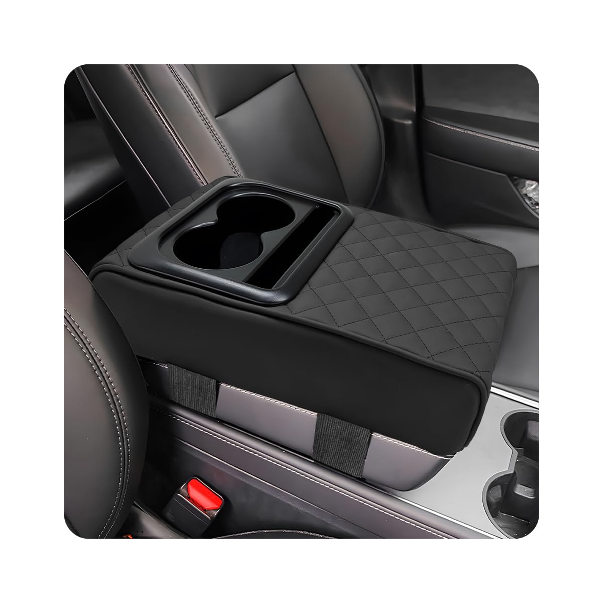 Car Center Console Armrest Pillow, Waterproof Car Armrest Cover Cushion with Cup and Phone Holder, Memory Foam Arm Rest Box Protector for Most Vehicles, Car Accessories (Black)