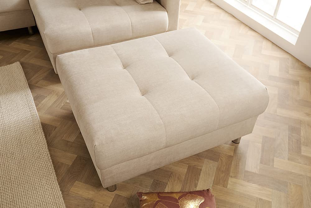 riess-ambiente.de Elegante Wohnlandschaft Kent 220cm Champagner beige Samt Ecksofa Federkern inkl. Hocker und Kissen
