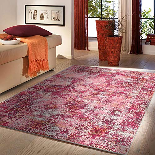 Decomall Tyne Overdyed Area Rugs, Persian Medallion Distressed Carpet For Living Room Bedroom Laundry Room, Pink, 4’X6’ #TOP6