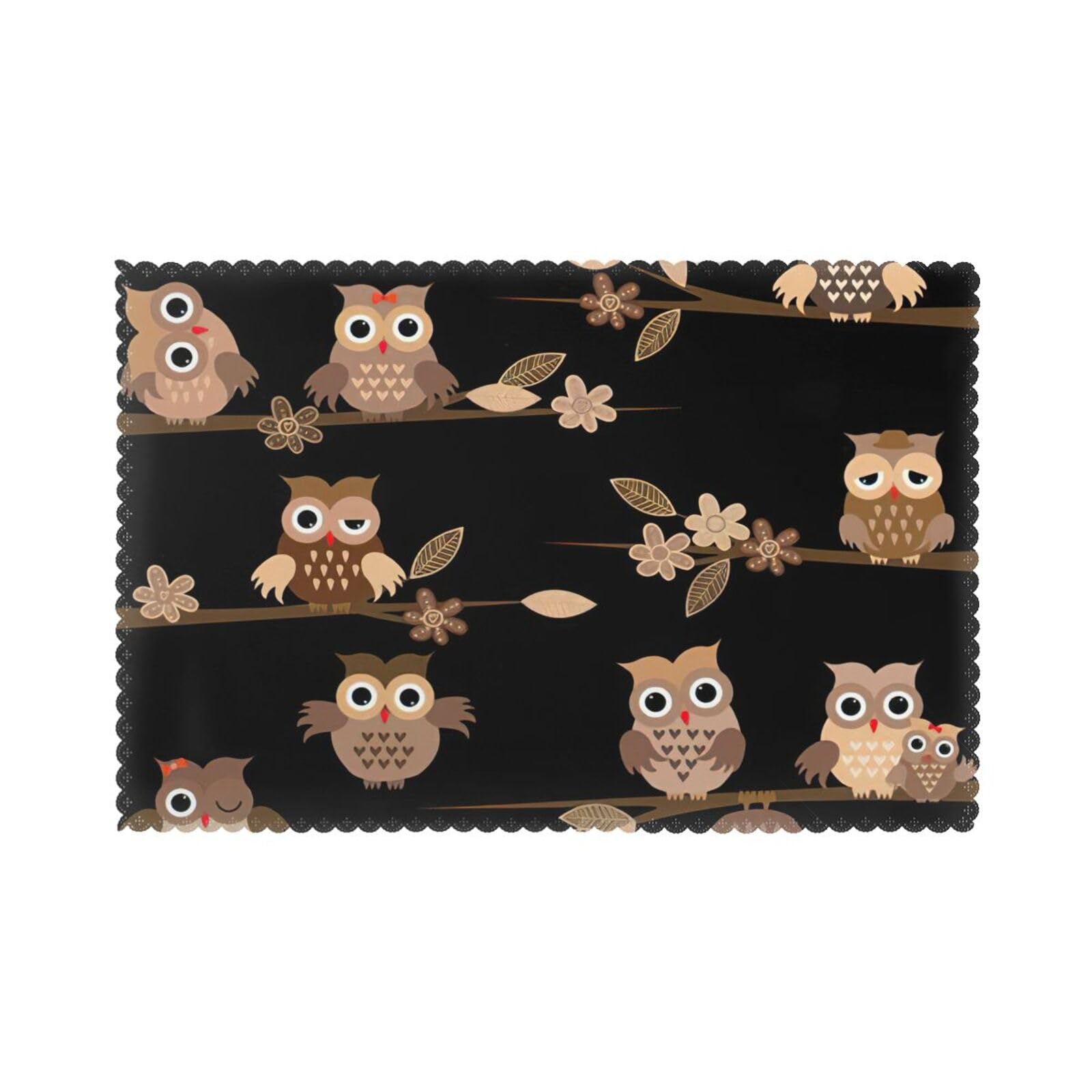 Cute Brown Cartoon Owls Print Placemats for Dining Table Set of 6 12x18 Inch Table Mats for Party Kitchen Dining.