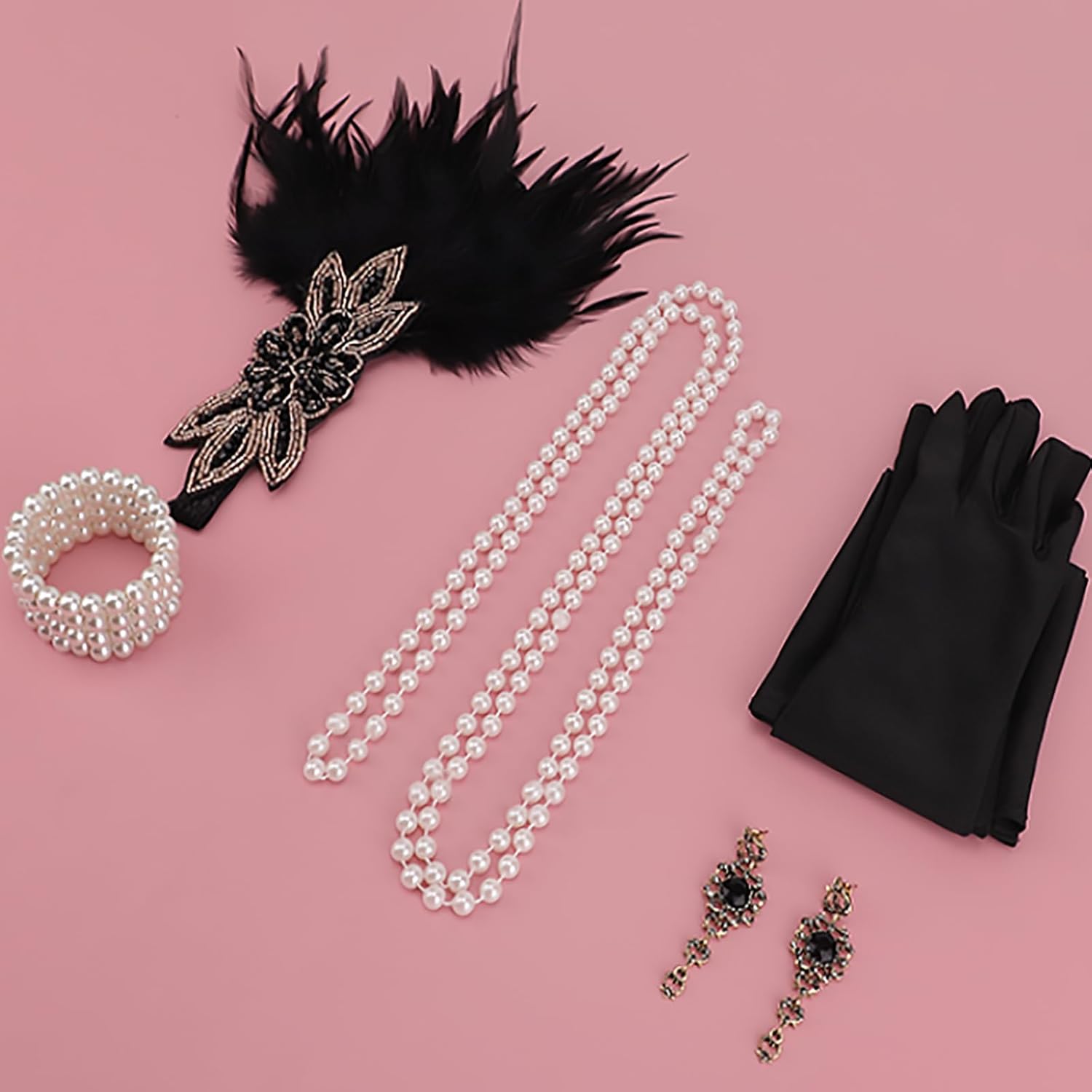 DRESHOW 1920s Great Gatsby Accessories Set for Women Flapper Costume Accessories Feather Headband Roaring 20s Accessories Set - Image 3