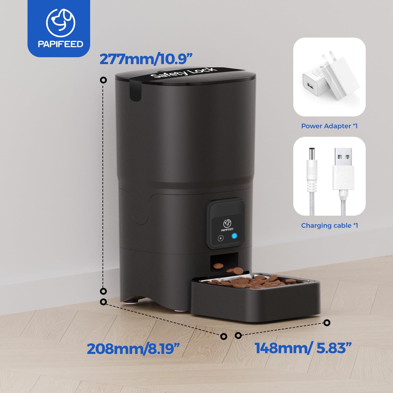 PAPIFEED 2.4G WiFi Automatic Cat Feeder, 6L/25Cup Automatic Pet Feeder with APP Control for Remote Feeding, Detachable for Easy Clean, Cat Food Dispenser with Alexa,1-10 Meals Per Day for Dog, Black