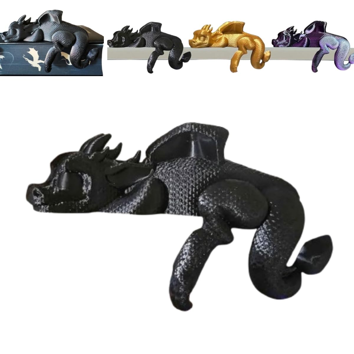 Sleeping Dragon Figurine Bookends - 3D Printed Dragon Book Nook Gothic Bookshelf Decoration Dragons Statue Ornament for Shelves for Book & Dragon Lovers