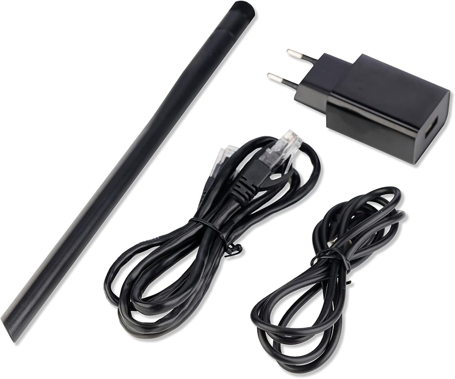 Accessori COTX-X3 tra cui antenna, adattatore di alimentazione e cavi Ethernet