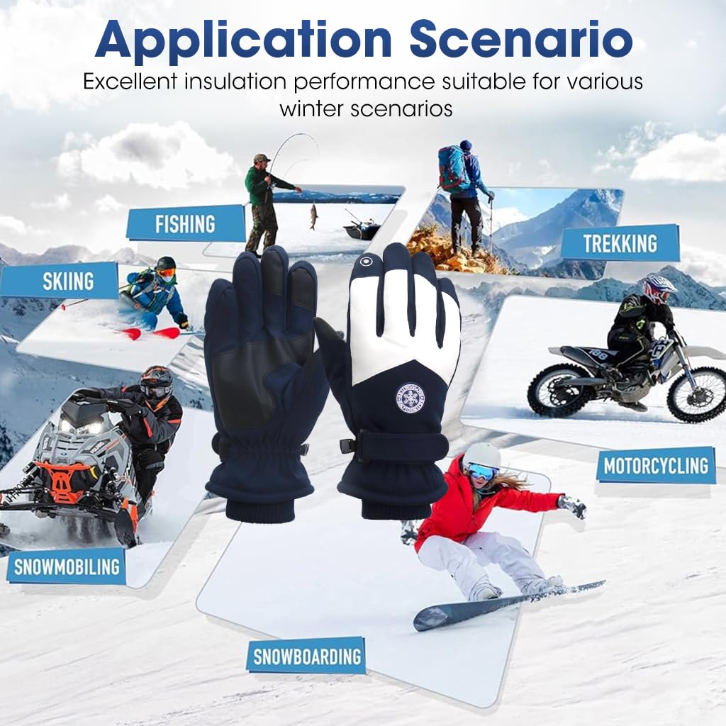 Gustave® Winter Gloves for Men, Waterproof and Windproof Outdoor Riding Gloves, Touch Screen Design Bike Gloves with Soft Fluff Lining, Anti-Slip Grip for Hiking and Cycling, Blue + White - Image 6 thumbnail