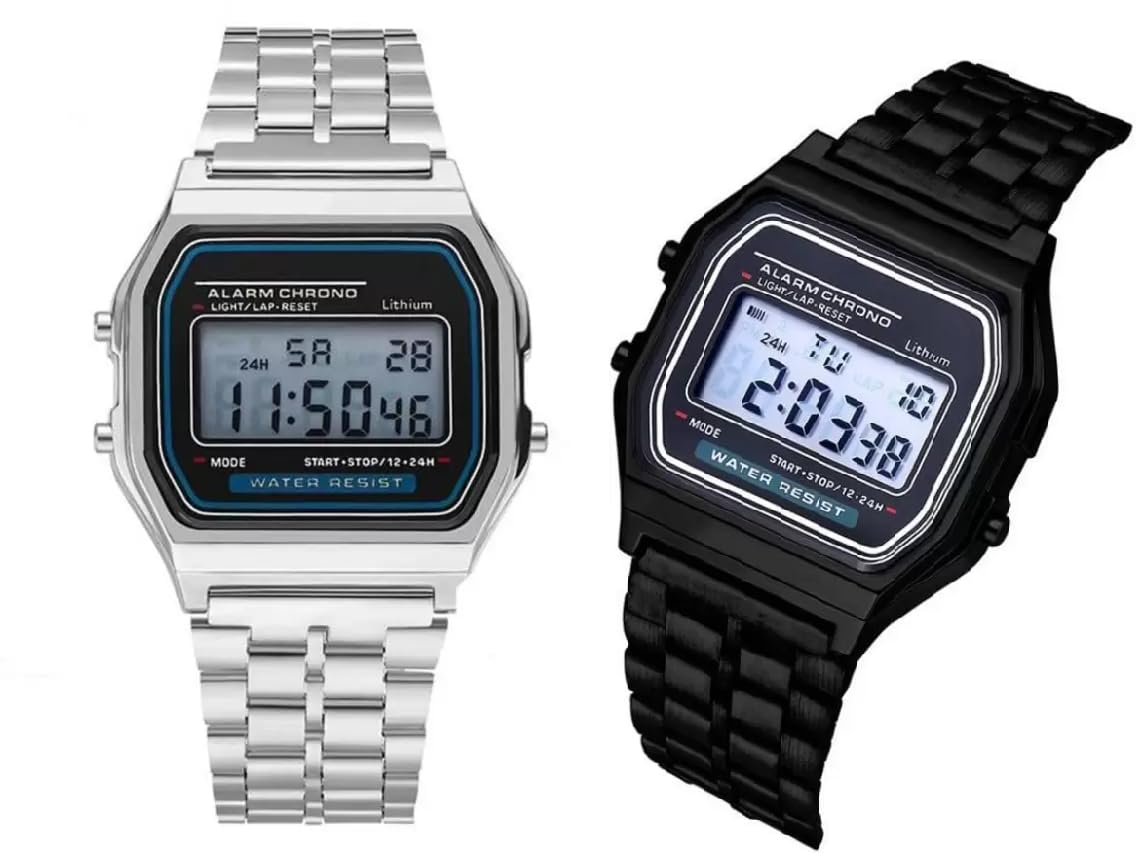 SELLORIA Brand Digital Colours Vintage Square Dial Unisex Wrist Watch for Men Women Pack of 2 (WR) (B0C174HNM6) Amazon Price History, Amazon Price Tracker