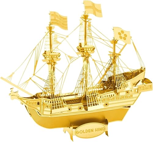 Miniatura 2 de Metal Earth Golden Hind Gold Version 3D Kit de modelo de metal con pinzas Fascinaciones