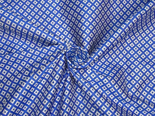 Tissu brocart bleu ornemental et ivoire 112 cm anti-effiloche