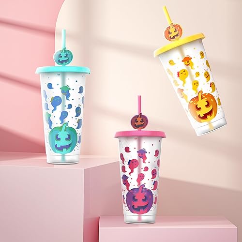 Miniatura 3 de Vasos que cambian de color, paquete de 3 vasos de plástico de 24 onzas con tapas y pajitas, vasos y vasos de agua para adultos, fiestas de niños,