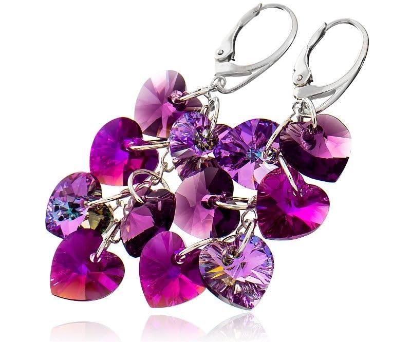 Boucles d'oreilles en argent sterling 925 avec cristaux roses ARANDE