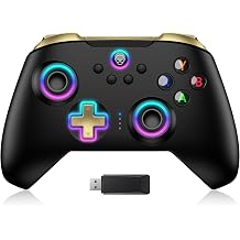 Moonag Wireless PC Controller with Hall Effect Joystick, 2.4G Wireless & Wired 1000Hz Polling Rate, Turbo & Dual Vibration, RGB Lighting, Gaming Controller for PC/Switch/iOS/Android, Black