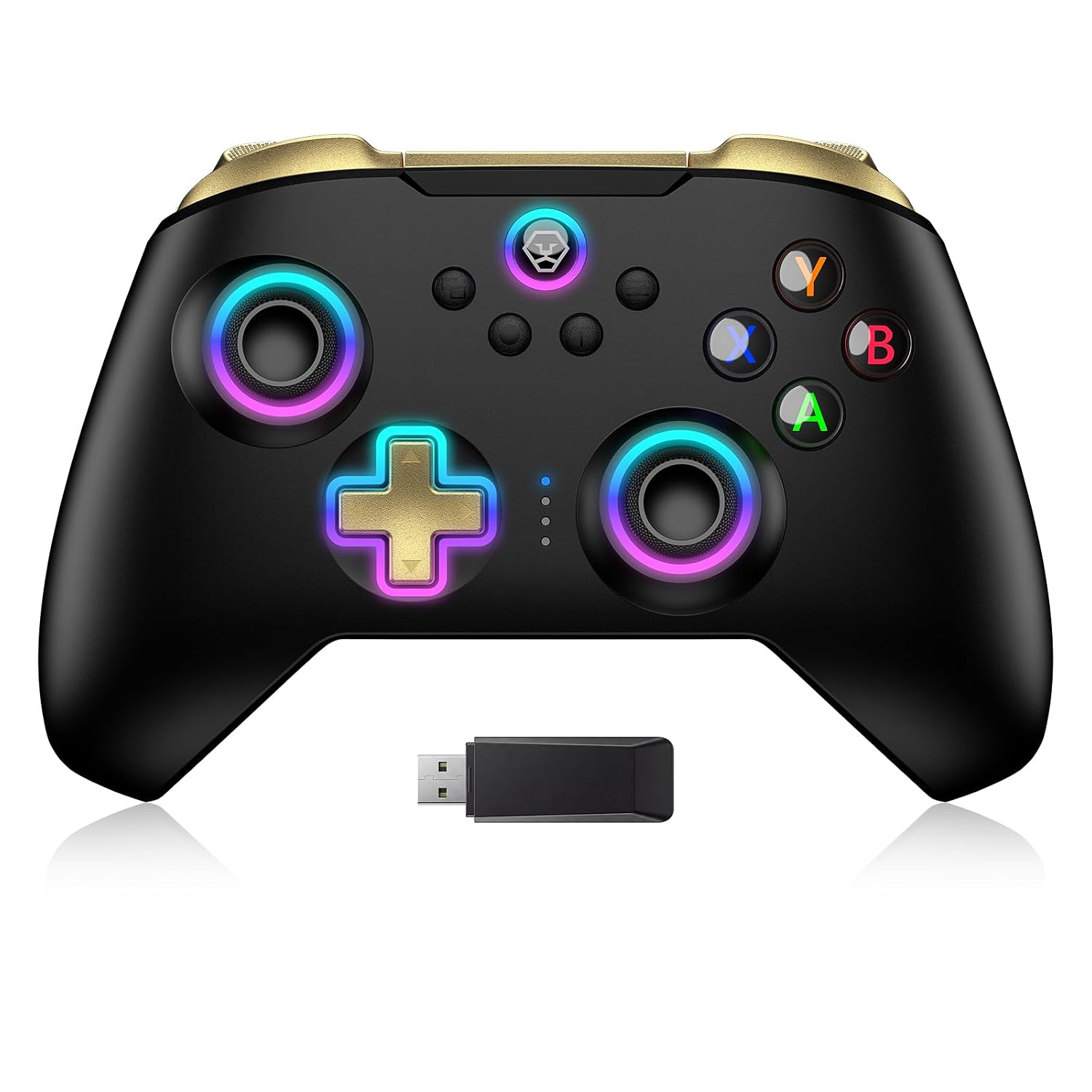 Moonag Wireless PC Controller with Hall Effect Joystick, 2.4G Wireless & Wired 1000Hz Polling Rate, Turbo & Dual Vibration, RGB Lighting, Gaming Controller for PC/Switch/iOS/Android, Black