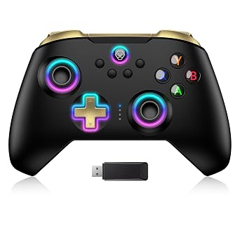 Moonag Wireless PC Controller with Hall Effect Joystick, 2.4G Wireless & Wired 1000Hz Polling Rate, Turbo & Dual Vibration, RGB Lighting, Gaming Controller for PC/Switch/iOS/Android, Black