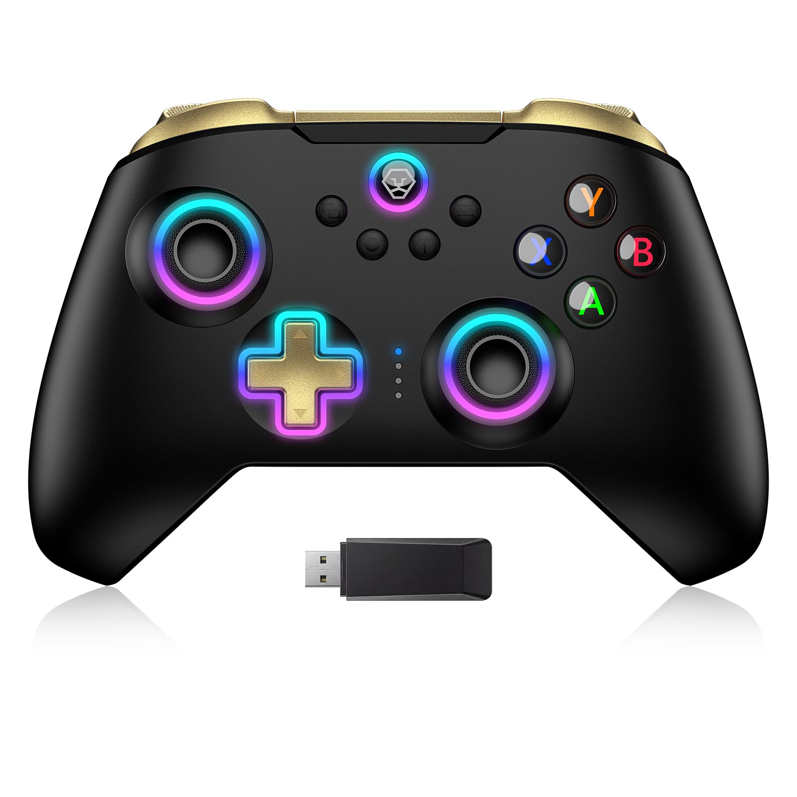 Moonag Wireless PC Controller with Hall Effect Joystick, 2.4G Wireless & Wired 1000Hz Polling Rate, Turbo & Dual Vibration, RGB Lighting, Gaming Controller for PC/Switch/iOS/Android, Black