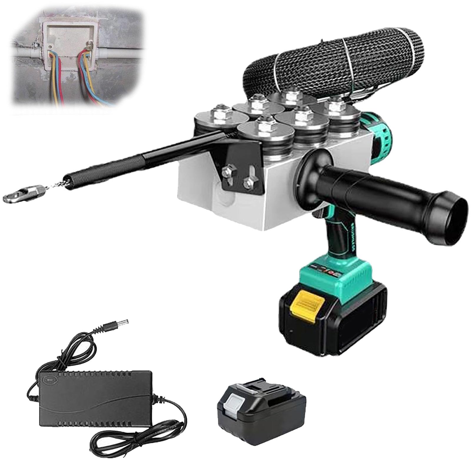 JYBNBBE Auto Electric Fish Tape,Fully Automatic Threading Machine,Adjustable Speed Cable Puller,40m / Min,with 30m Lead Wire (1*Battery)