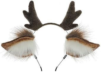 Faylay Lovely Furry Reindeer Headband Cosplay Deer Hair Accessories