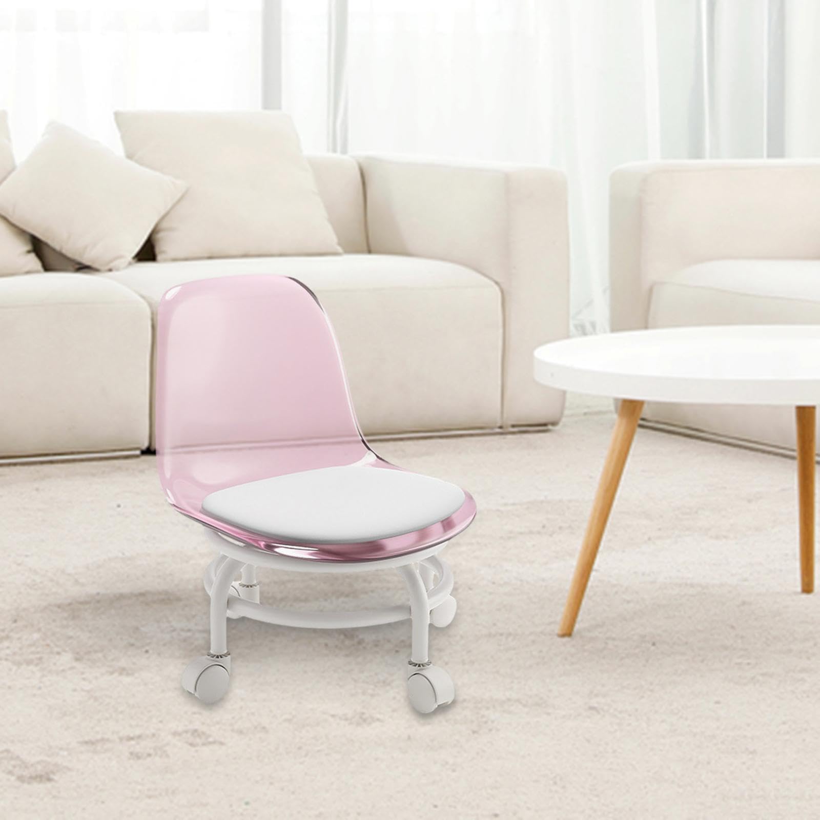 Taburete móvil con Respaldo, Taburete Giratorio de 360 Grados para Uso en Limpieza y pedicura, Rosado, Individual