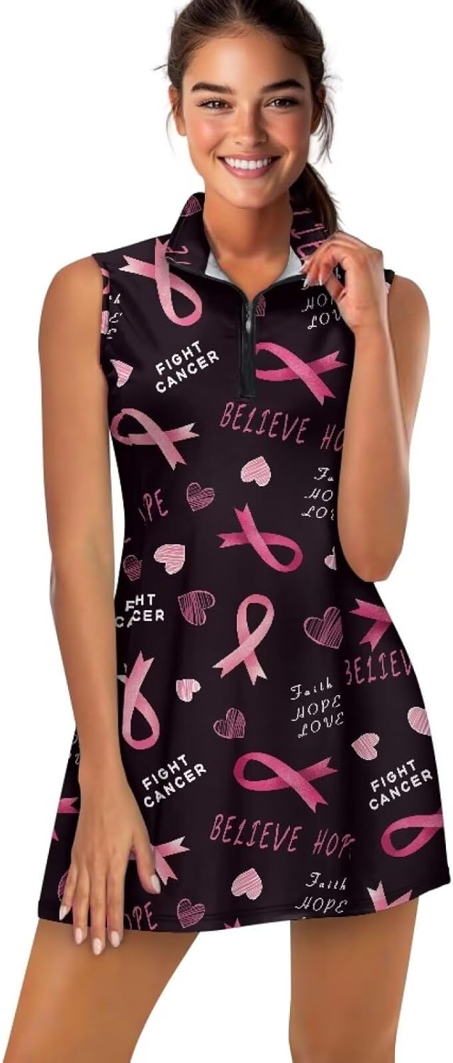 Women's Tennis Dress Sleeveless Golf Dresses with Shorts and Pockets Stretchy Workout Athletic Dresses Size XS-2XL