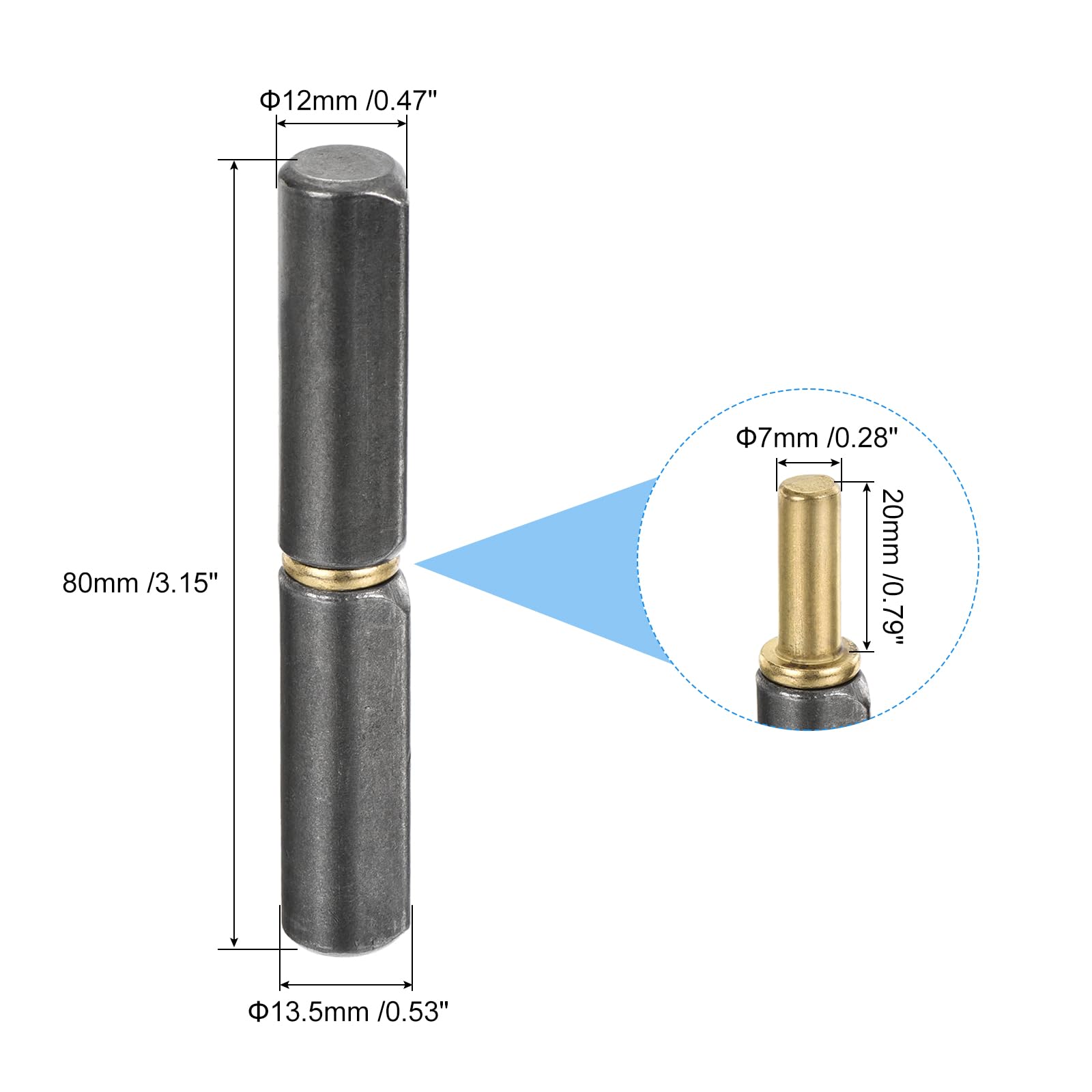 QUARKZMAN 20Pz Saldare Barile Cerniere 3-1/8"x8/16" LxP Carbonio Acciaio | 0.28" Perno OD, per Metallo Cancello Altalena Porta Rimorchio Ramp, Saldabile Staccabile, Barile Cerniere