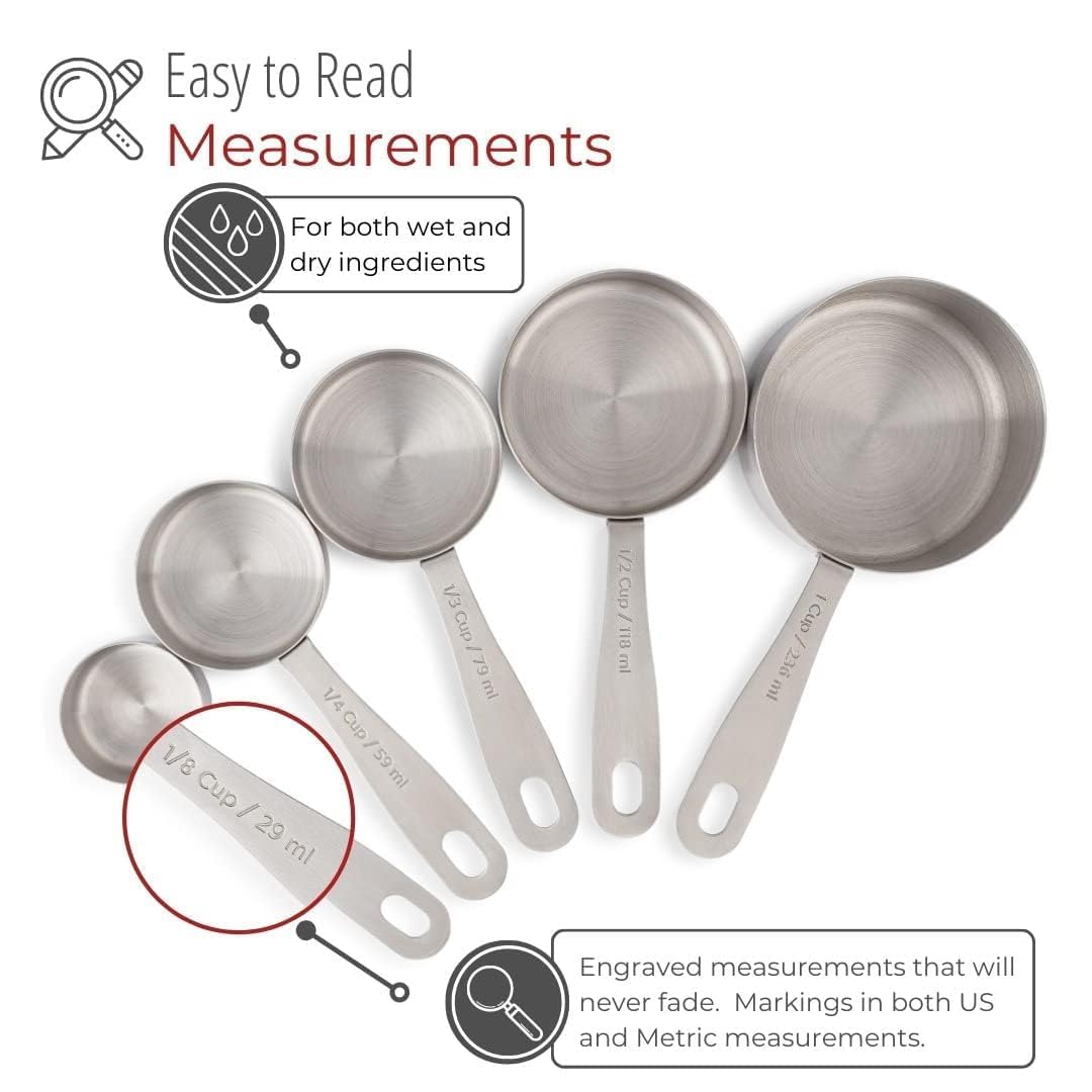 RABBONIX Stainless Steel Measuring Cups & Spoon Combo for Dry or Liquid/Kitchen Gadgets for Cooking & Baking Cakes/Measuring Cup Set Combo with Handles (05 Pcs Measuring Cup Set)