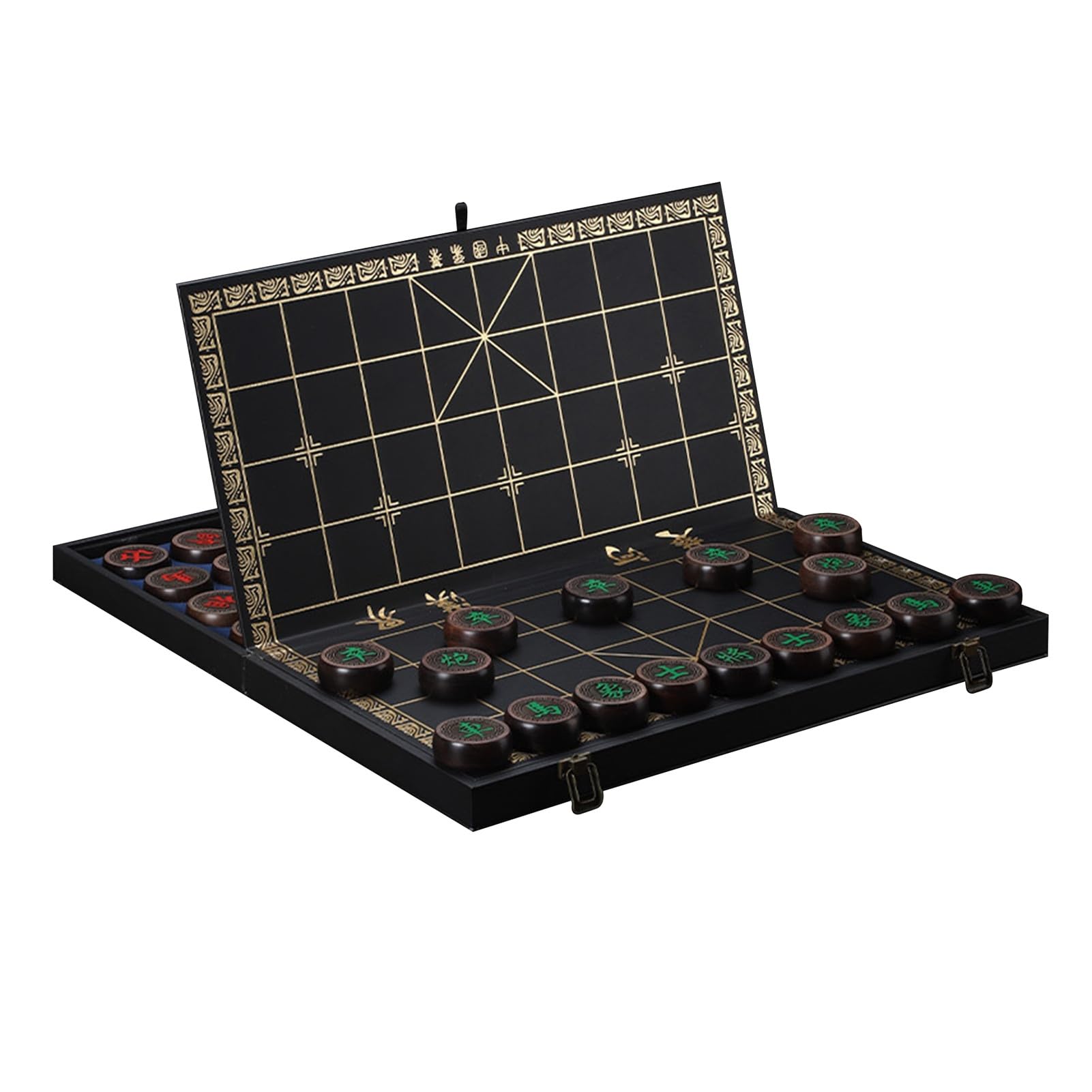 Giochi da tavolo di strategia di scacchi cinesi for 2 giocatori Set di giochi da tavolo da viaggio con pezzi in ebano e scacchiera pieghevole(5.8cm/2.3in)