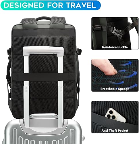 Vista 33 de BANGE Mochilas de viaje, mochilas de mano aprobadas para vuelo, mochila para laptop de 17 pulgadas para bolsa de viaje internacional, mochila